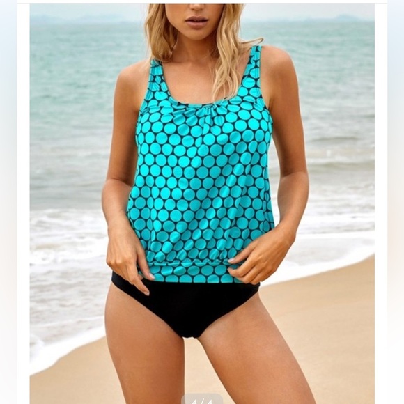 Walk On Beach Dot Print Two Piece Tankini Swimsuit - Size: XL NEW - Picture 1 of 9